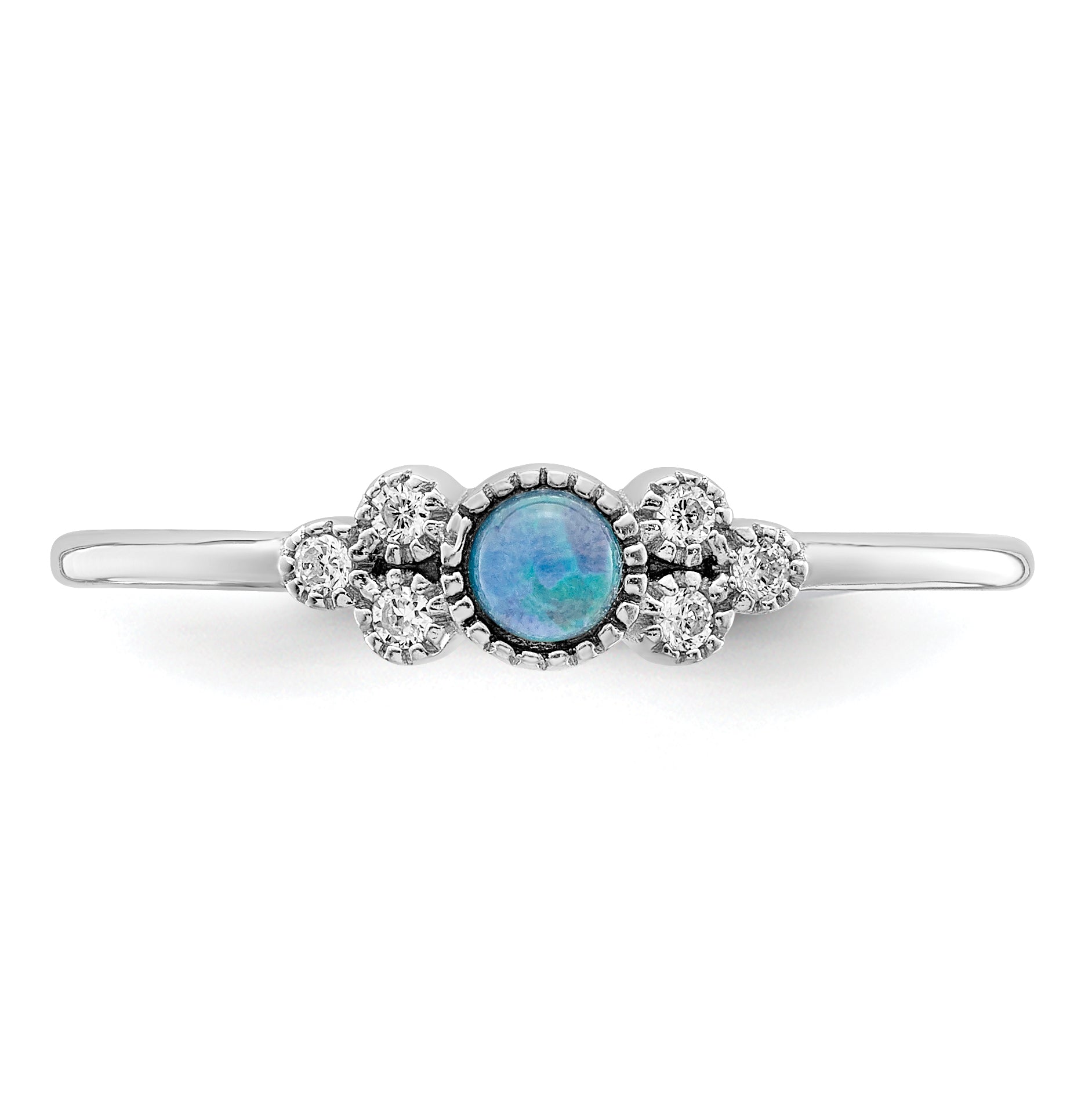 Sterling Silver Rhodium-plated Polished Lab Created Blue Opal Ring