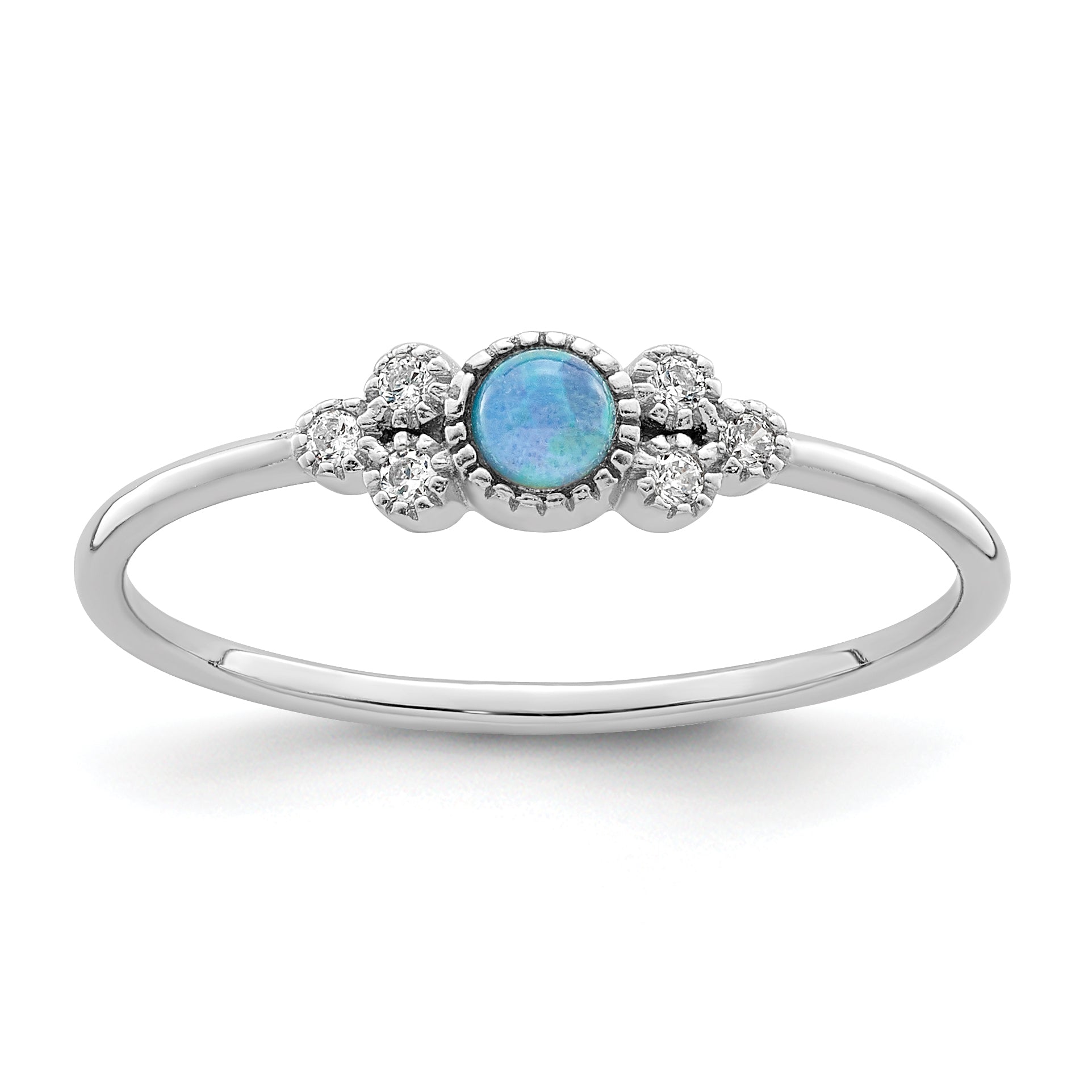 Sterling Silver Rhodium-plated Polished Lab Created Blue Opal Ring