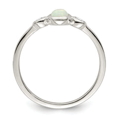 Sterling Silver Polished CZ and White Created Opal Ring