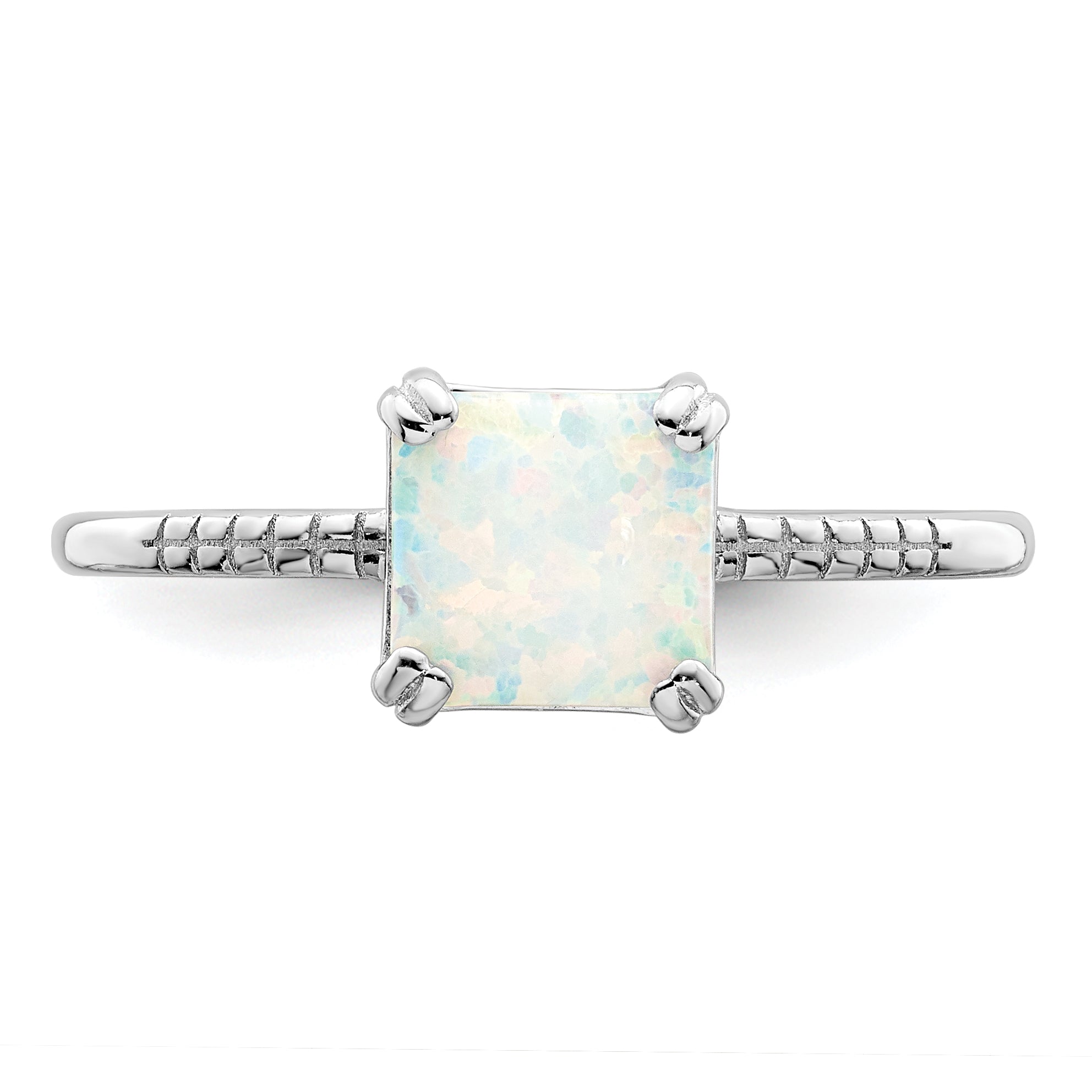 Sterling Silver Rhodium-plated Polished Square White Created Opal Ring