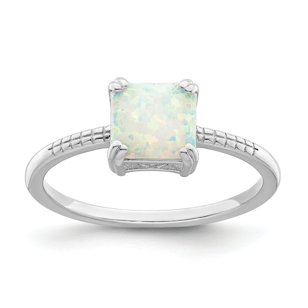 Sterling Silver Rhodium-plated Polished Square White Created Opal Ring