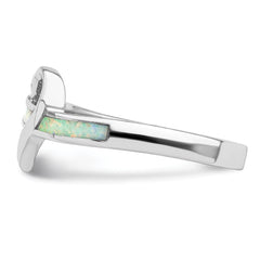 Sterling Silver Rhodium-plated White Created Opal Inlay Heart Ring