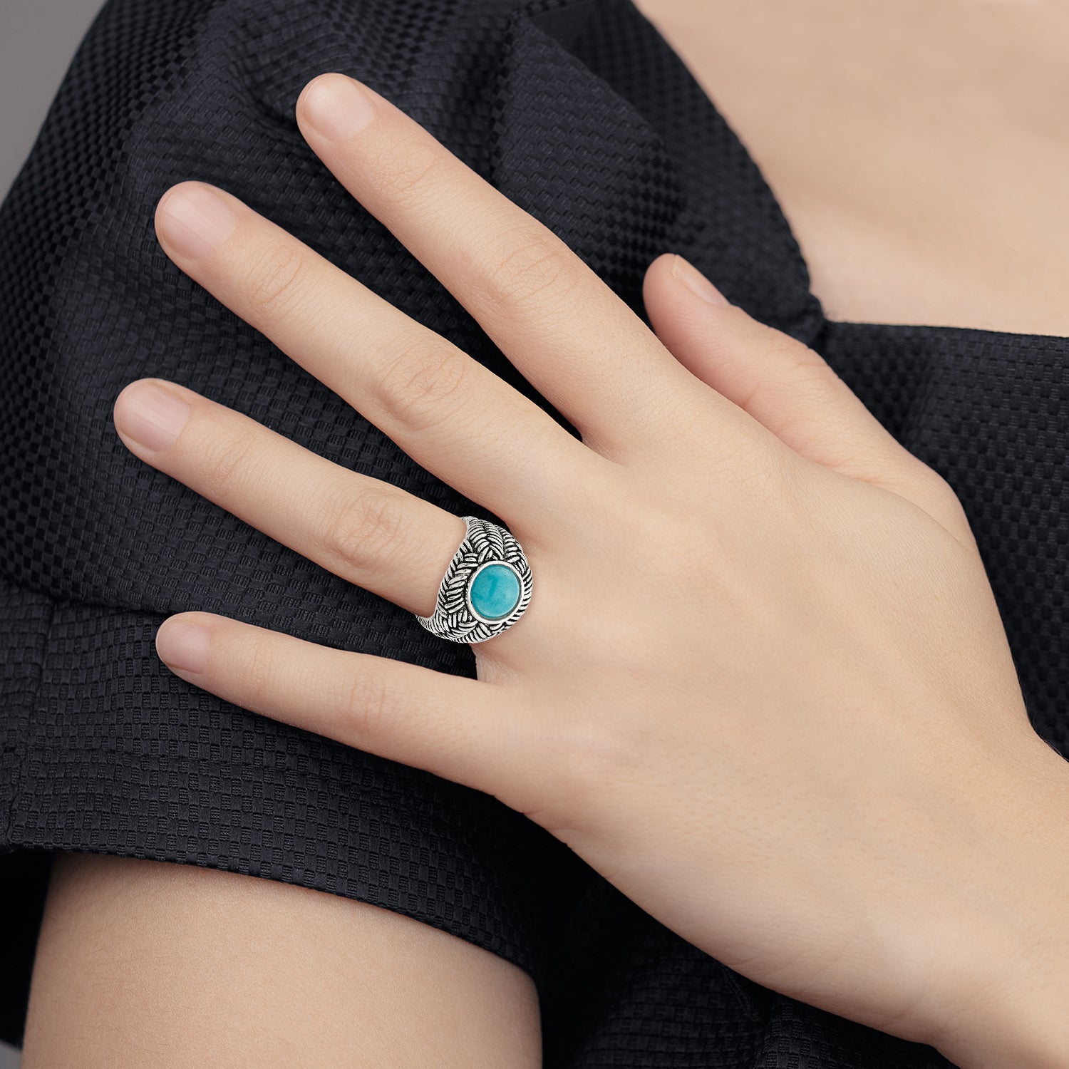 Sterling Silver Oxidized Imitation Turquoise Ring