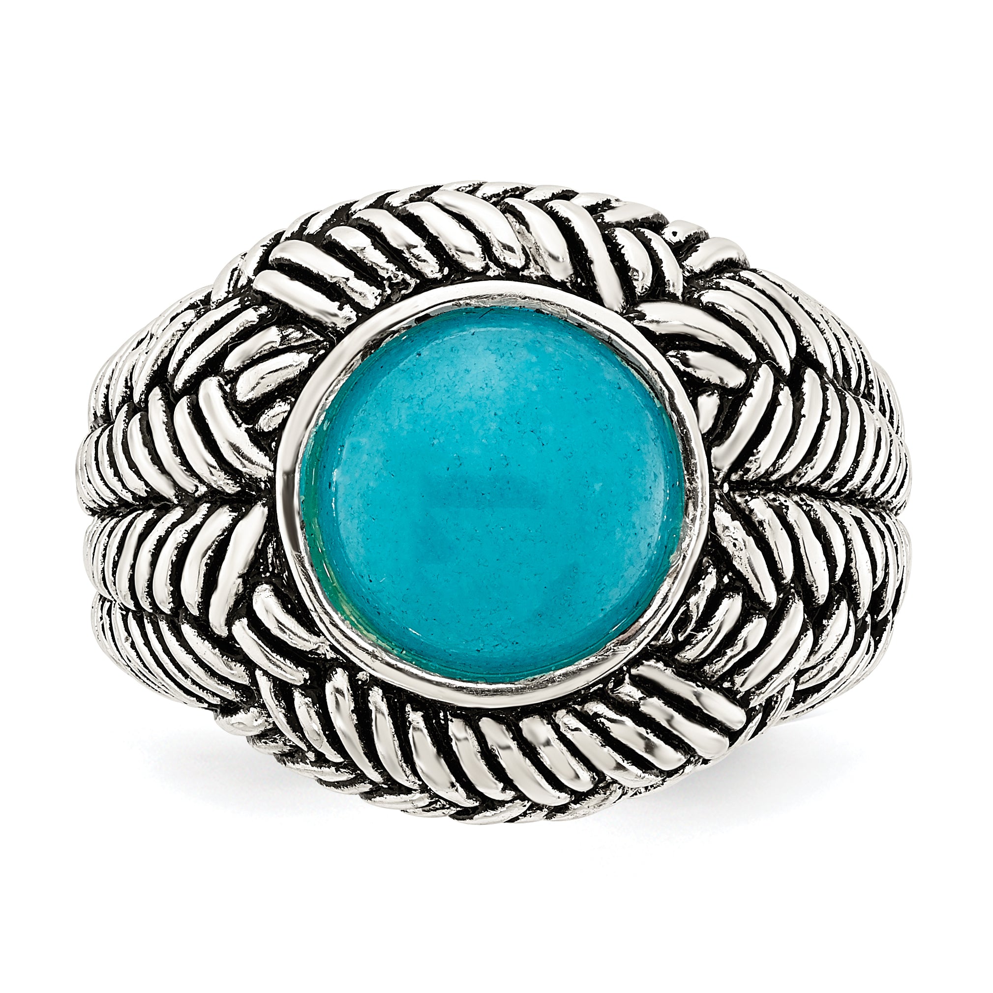 Sterling Silver Oxidized Imitation Turquoise Ring