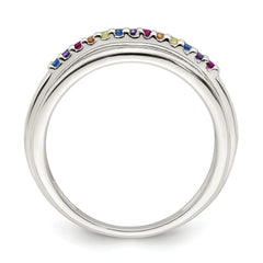 Sterling Silver Polished Rainbow CZ 3-Band Ring