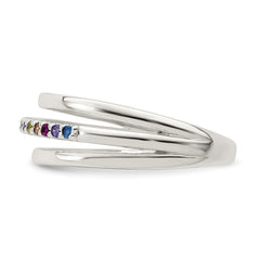 Sterling Silver Polished Rainbow CZ 3-Band Ring