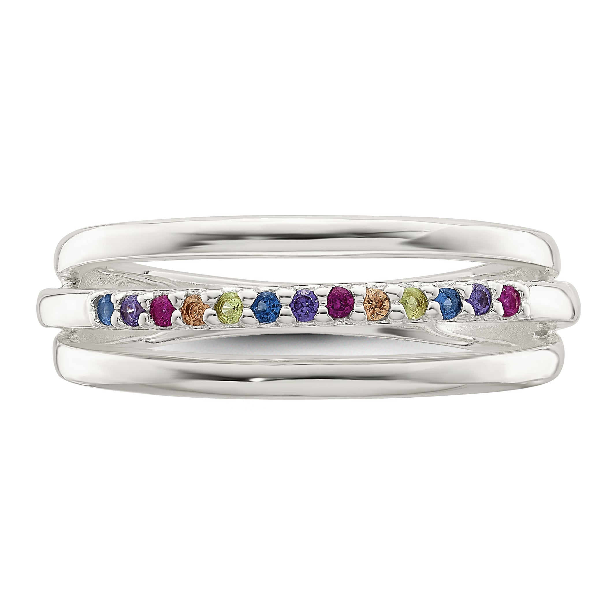 Sterling Silver Polished Rainbow CZ 3-Band Ring