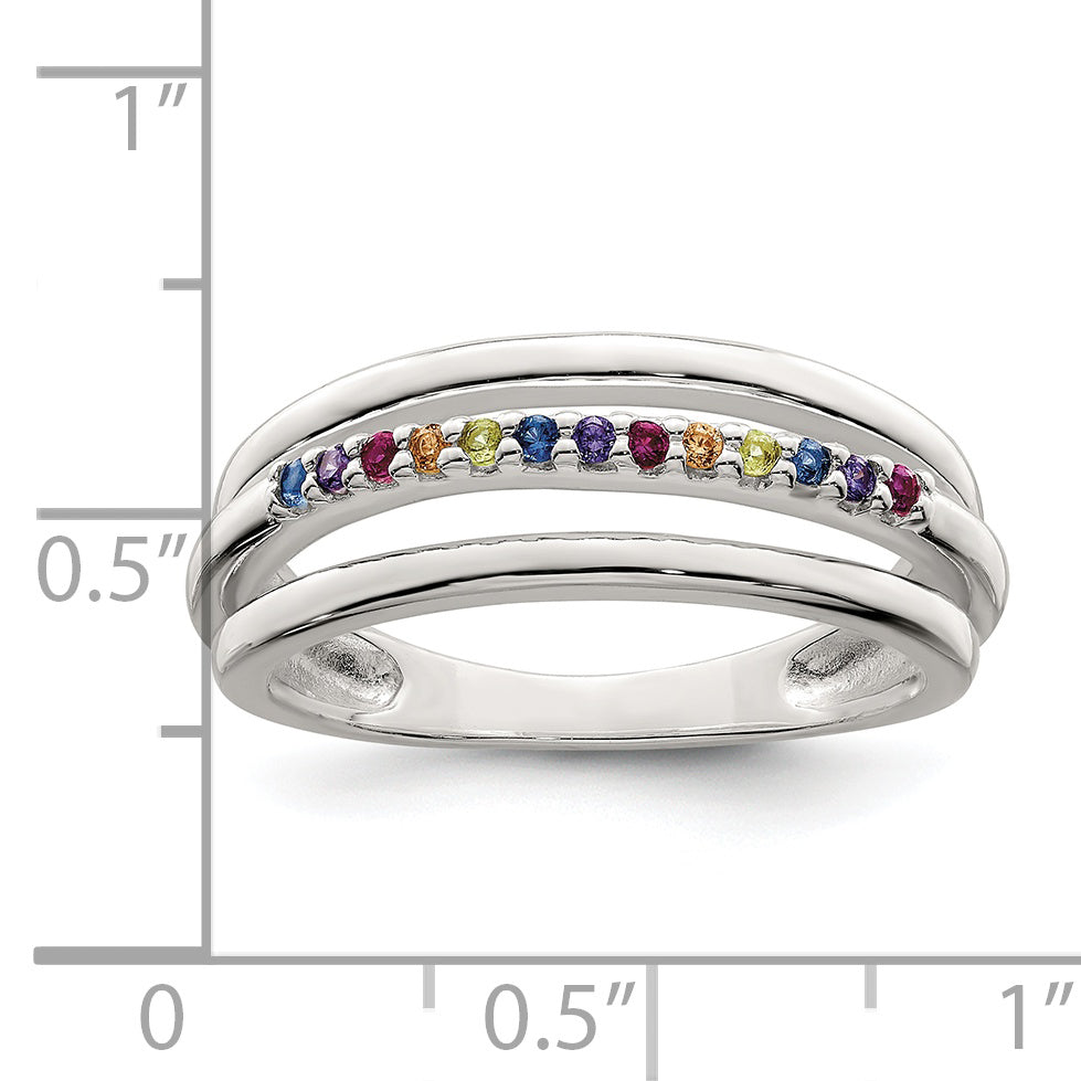 Sterling Silver Polished Rainbow CZ 3-Band Ring