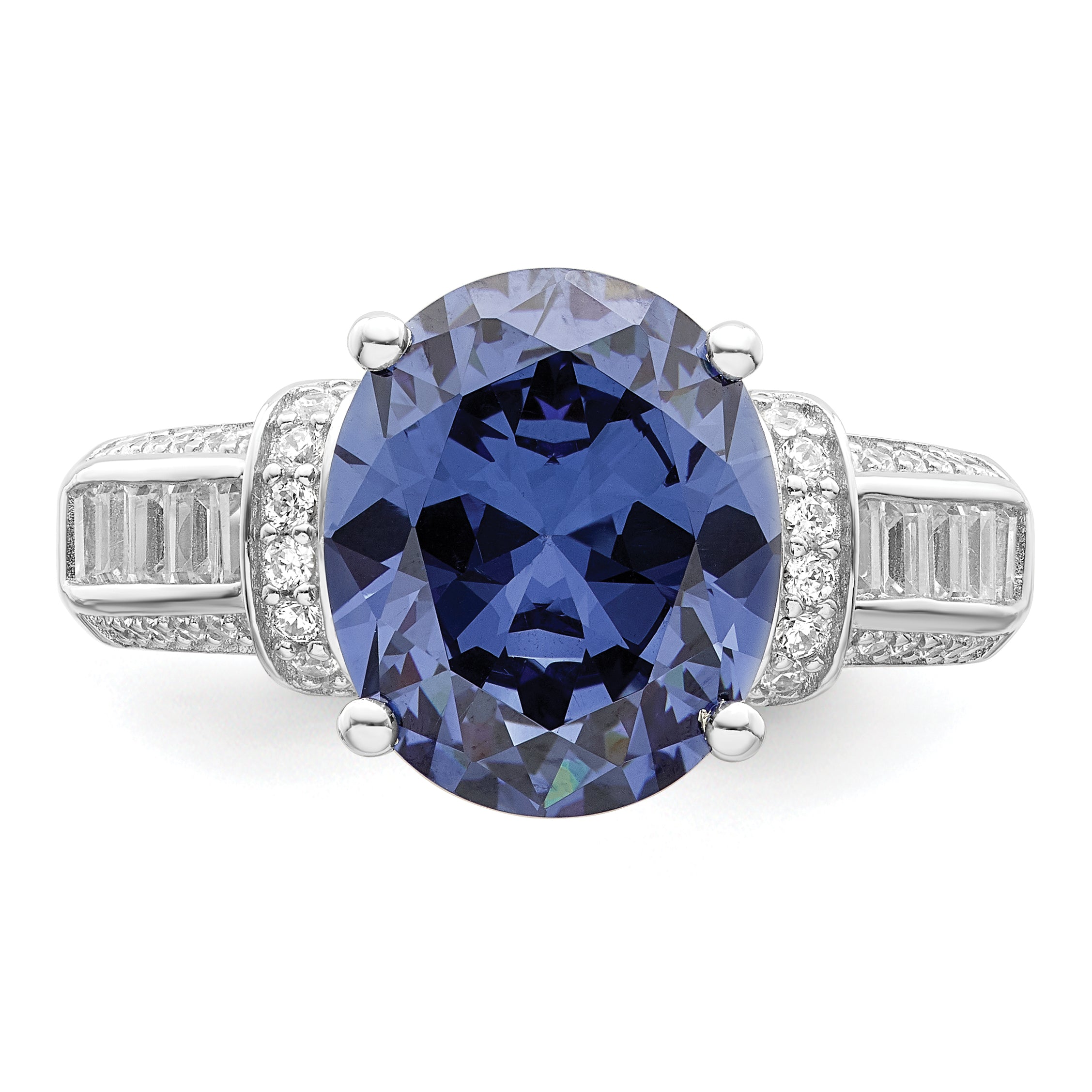 Sterling Silver Rhodium plated Blue & White CZ Ring