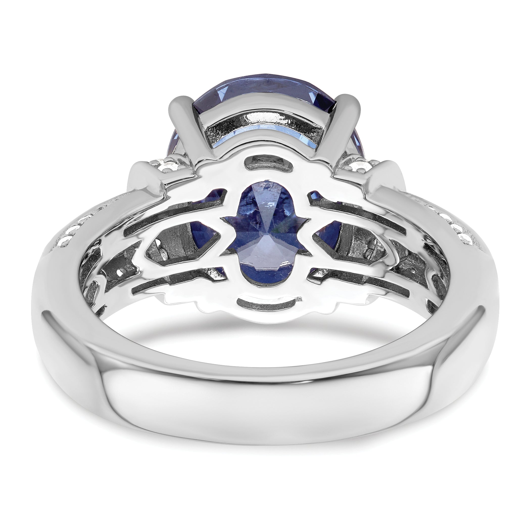 Sterling Silver Rhodium plated Blue & White CZ Ring