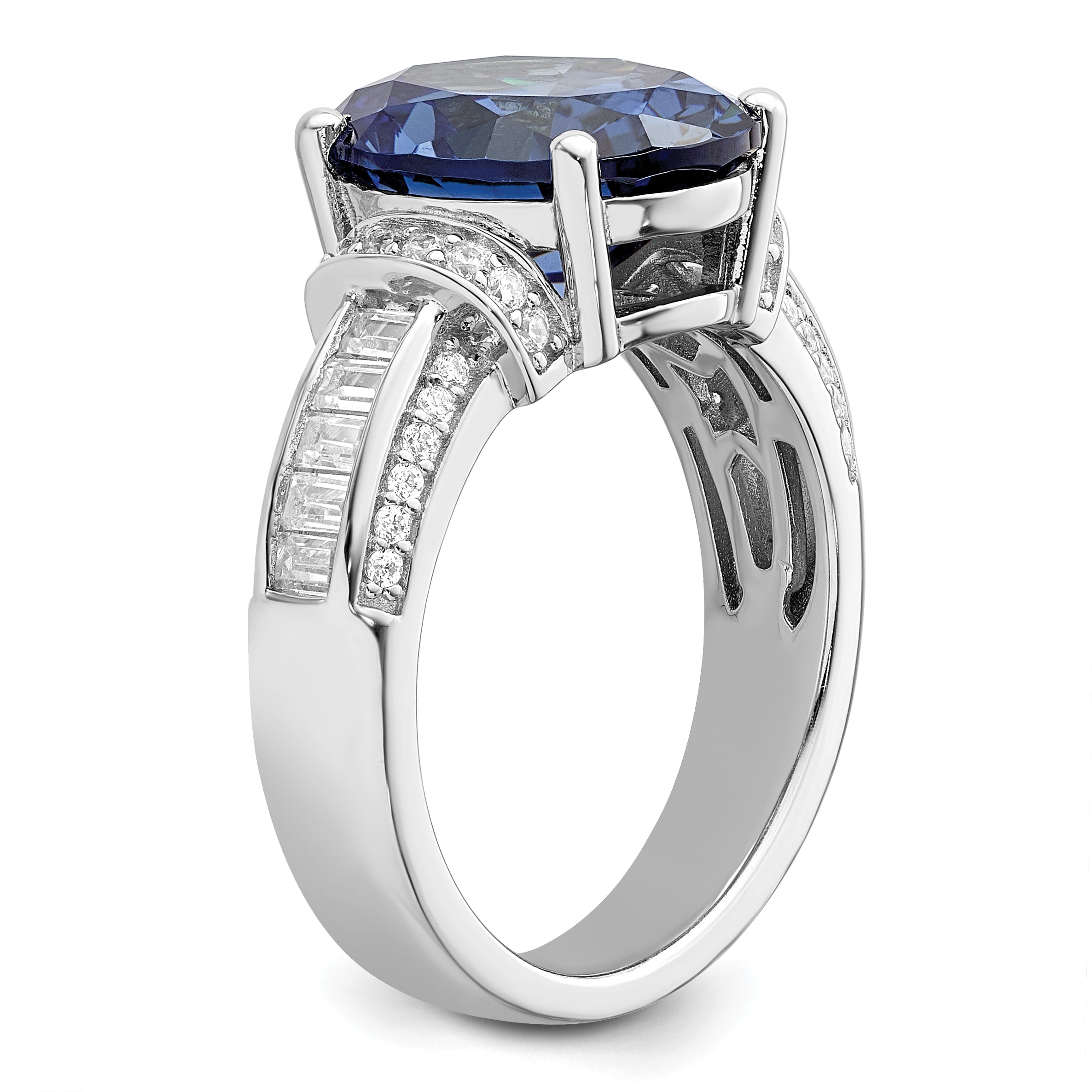 Sterling Silver Rhodium plated Blue & White CZ Ring