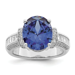 Sterling Silver Rhodium plated Blue & White CZ Ring