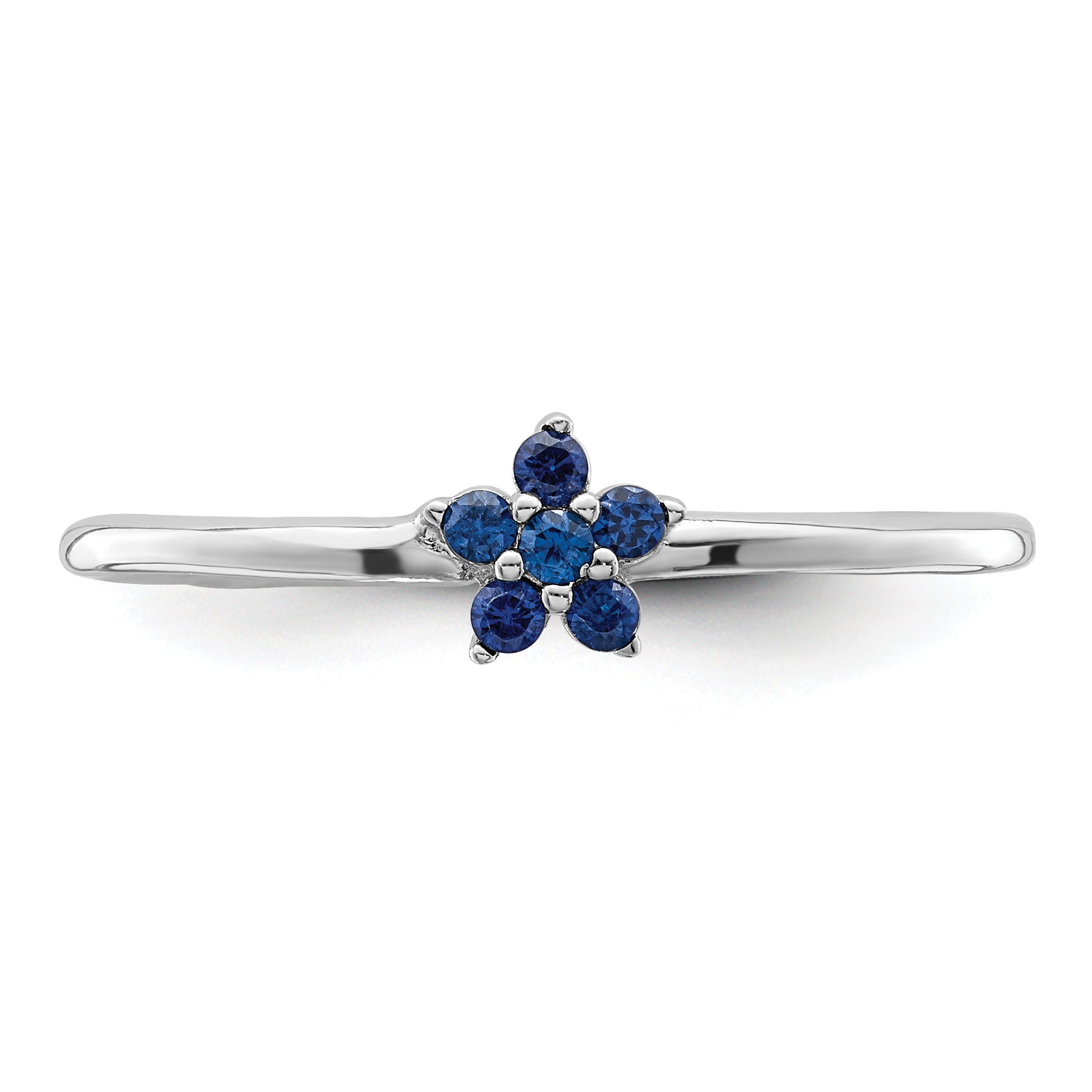 Sterling Silver Rhodium-plated Polished Blue CZ Flower Ring