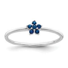 Sterling Silver Rhodium-plated Polished Blue CZ Flower Ring