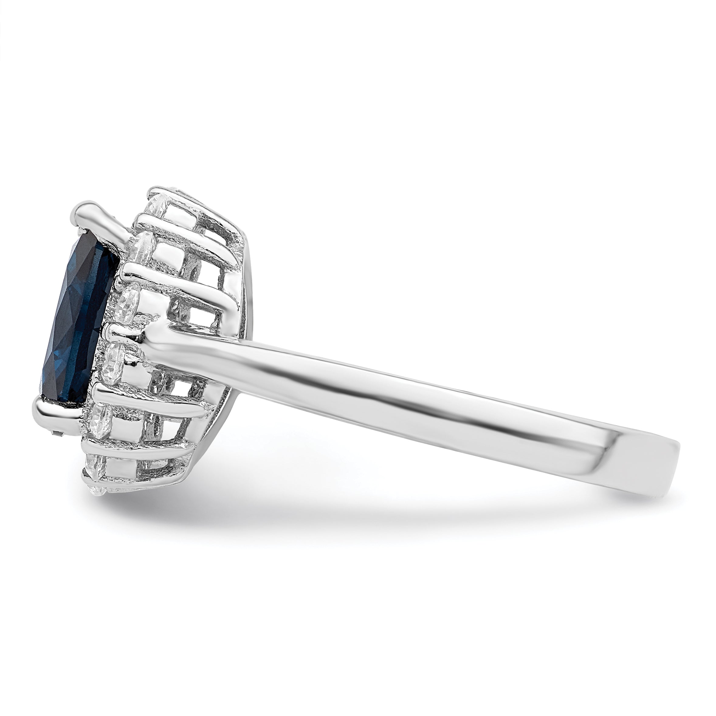 Sterling Silver Polished Rhodium-plated Blue and Clear CZ Ring