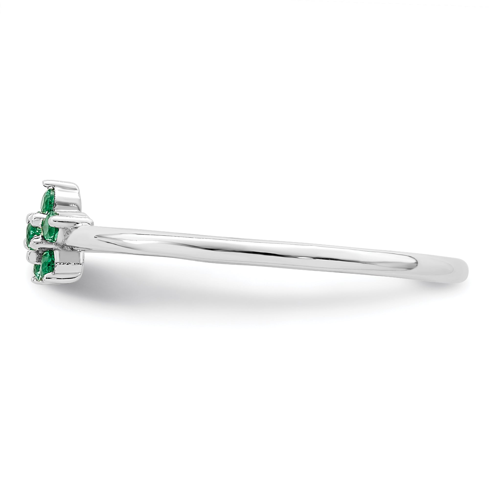 Sterling Silver Rhodium-plated Polished Green CZ Flower Ring