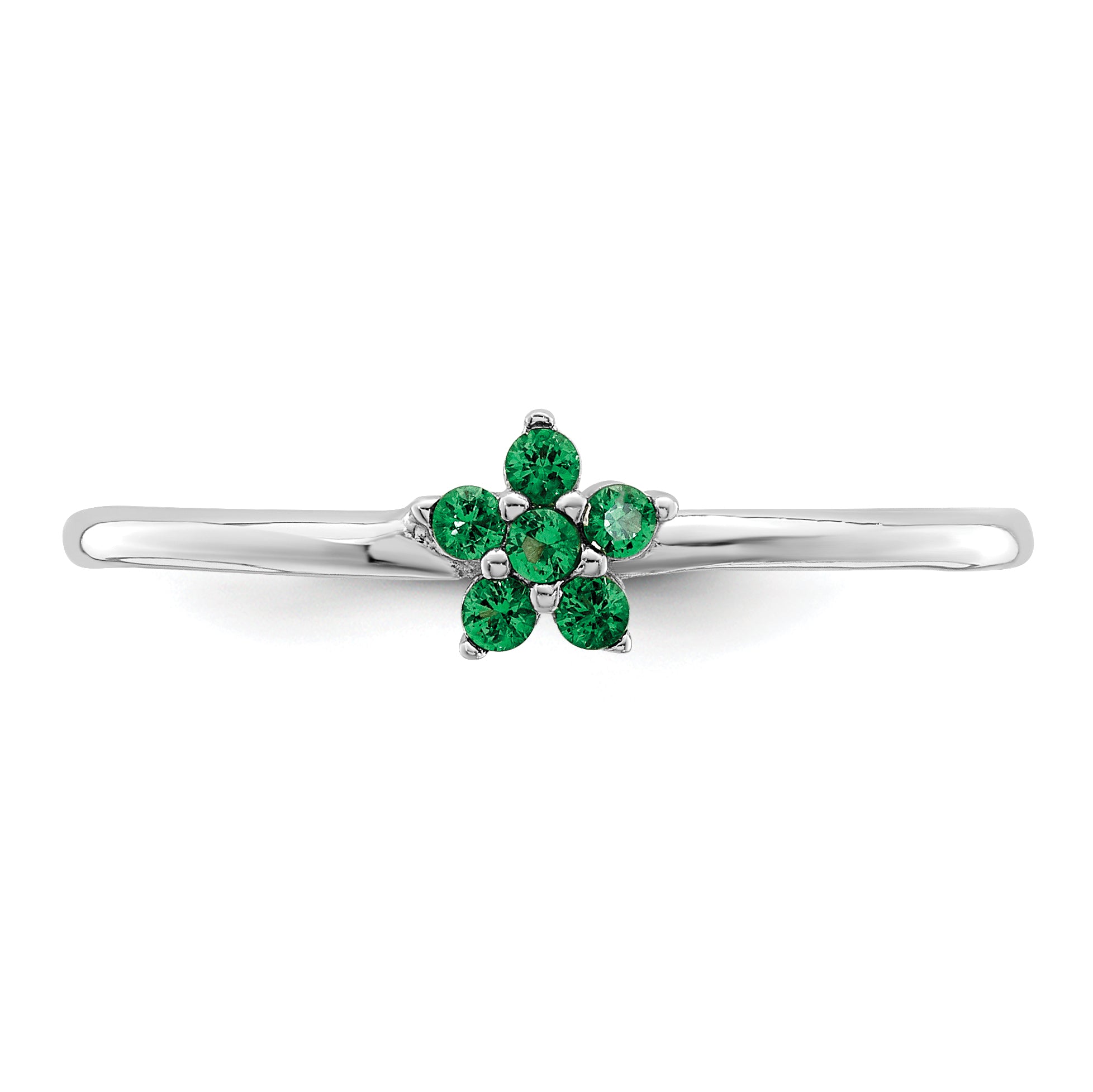 Sterling Silver Rhodium-plated Polished Green CZ Flower Ring