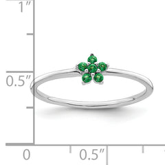 Sterling Silver Rhodium-plated Polished Green CZ Flower Ring