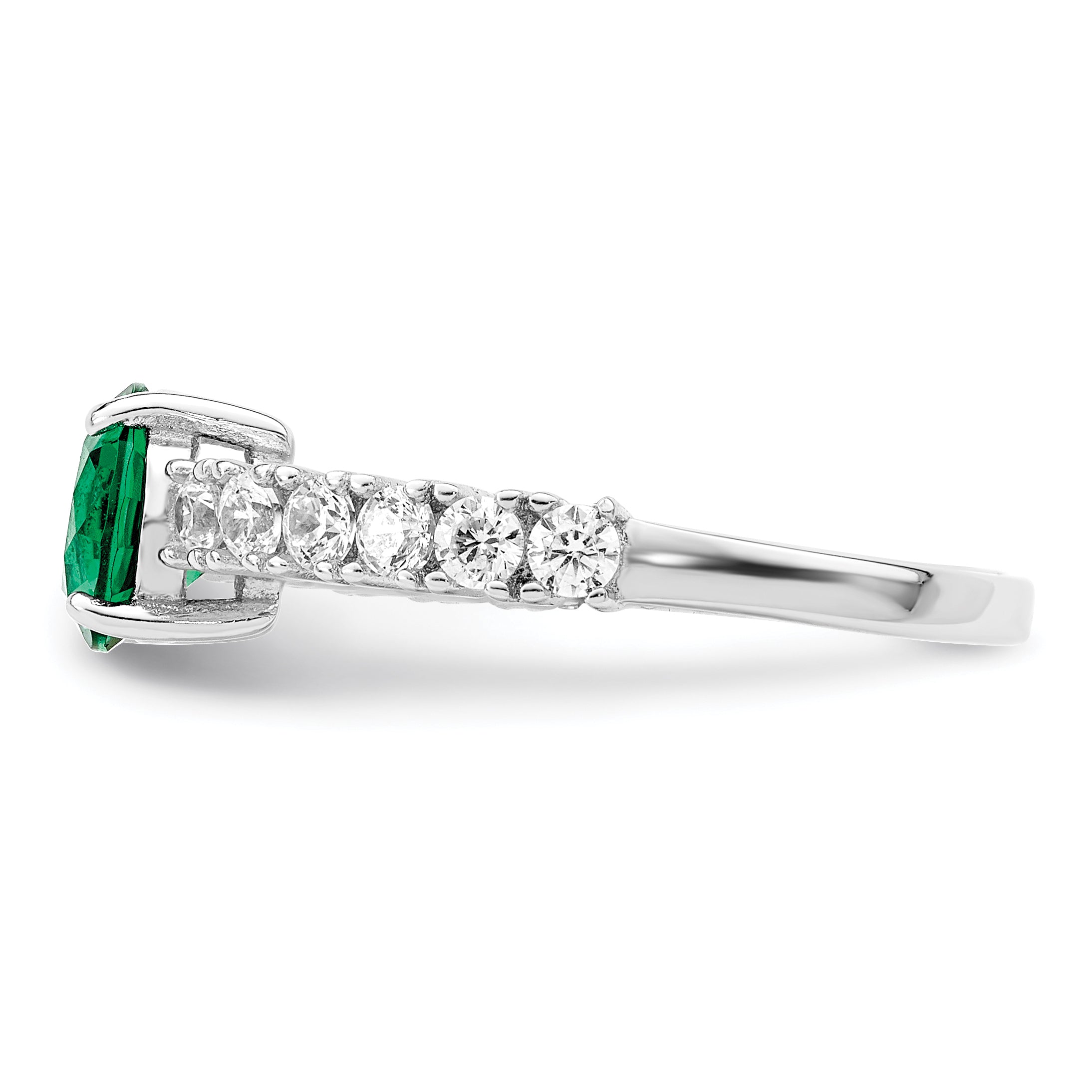 Sterling Silver Polished Rhodium-plated Green and Clear CZ Ring