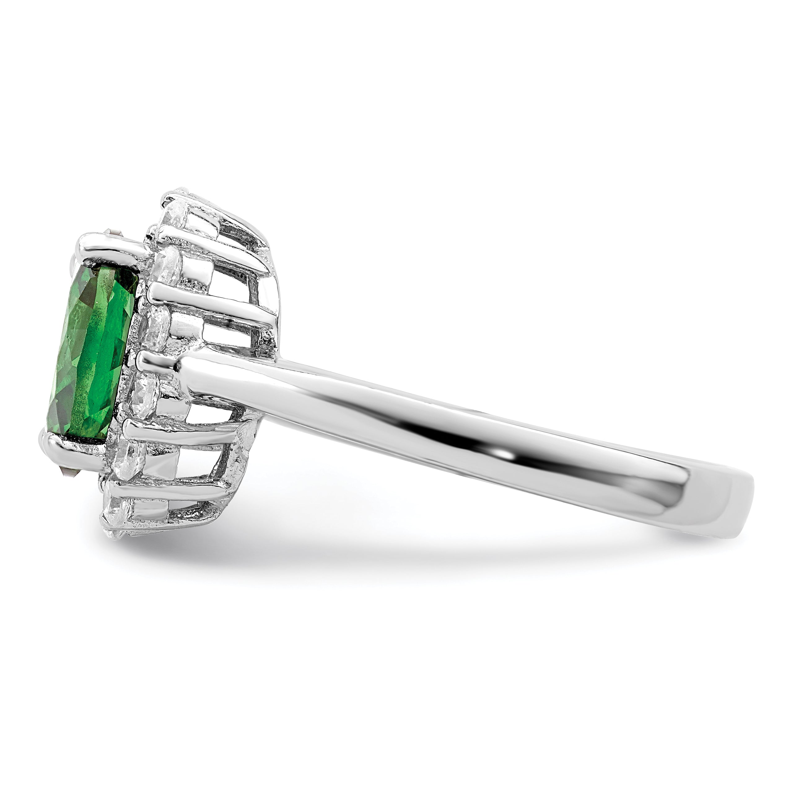 Sterling Silver Polished Rhodium-plated Green and Clear CZ Ring