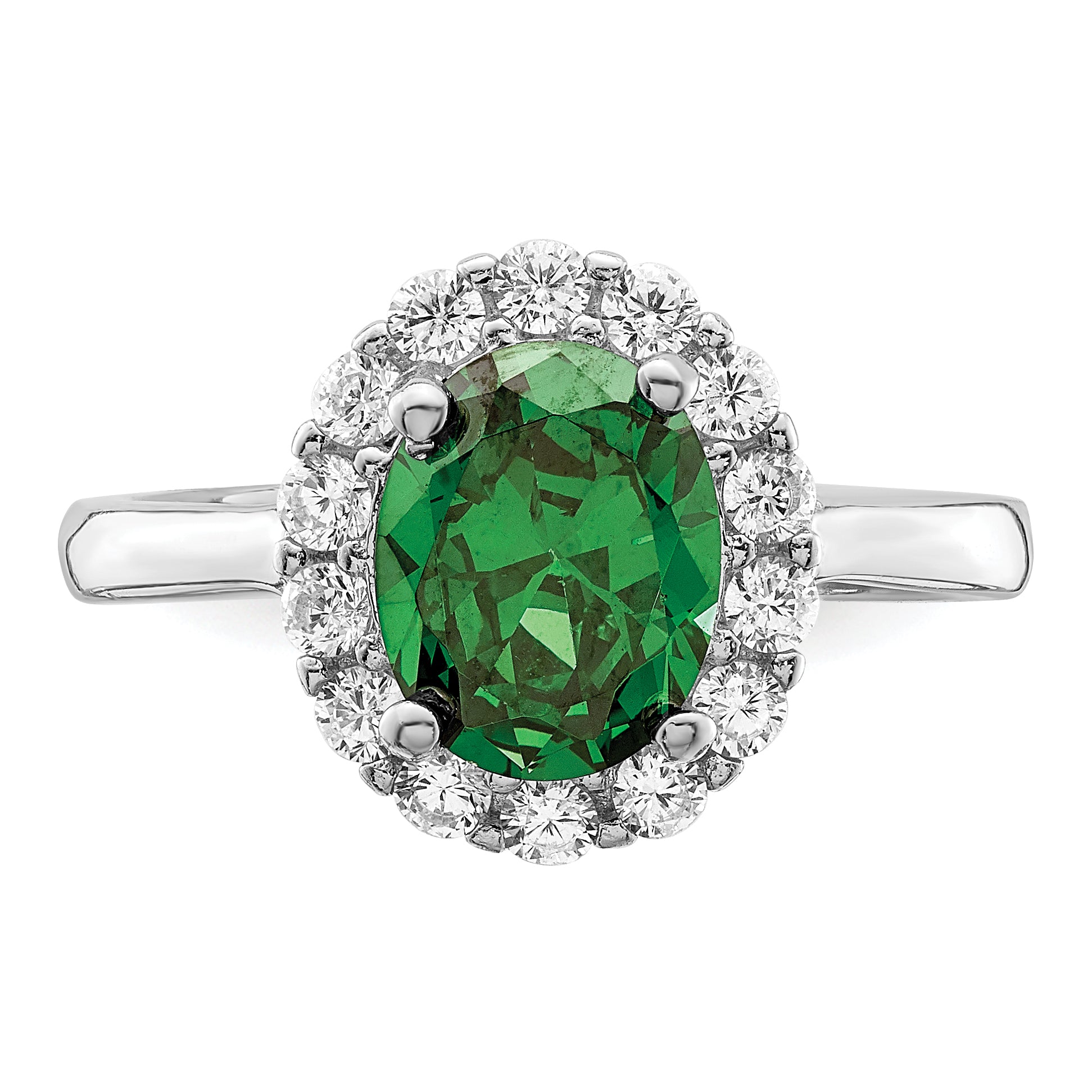 Sterling Silver Polished Rhodium-plated Green and Clear CZ Ring