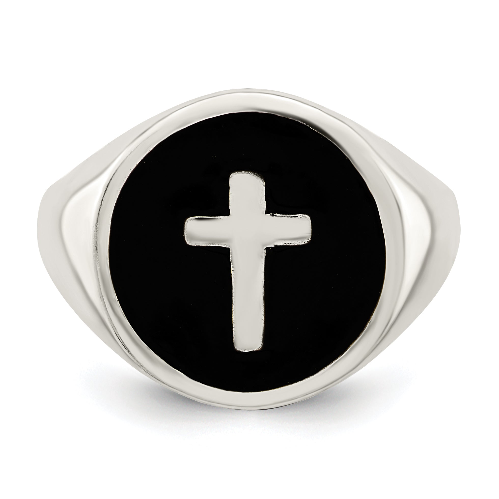 Sterling Silver Rhodium-plated Enameled Cross Ring