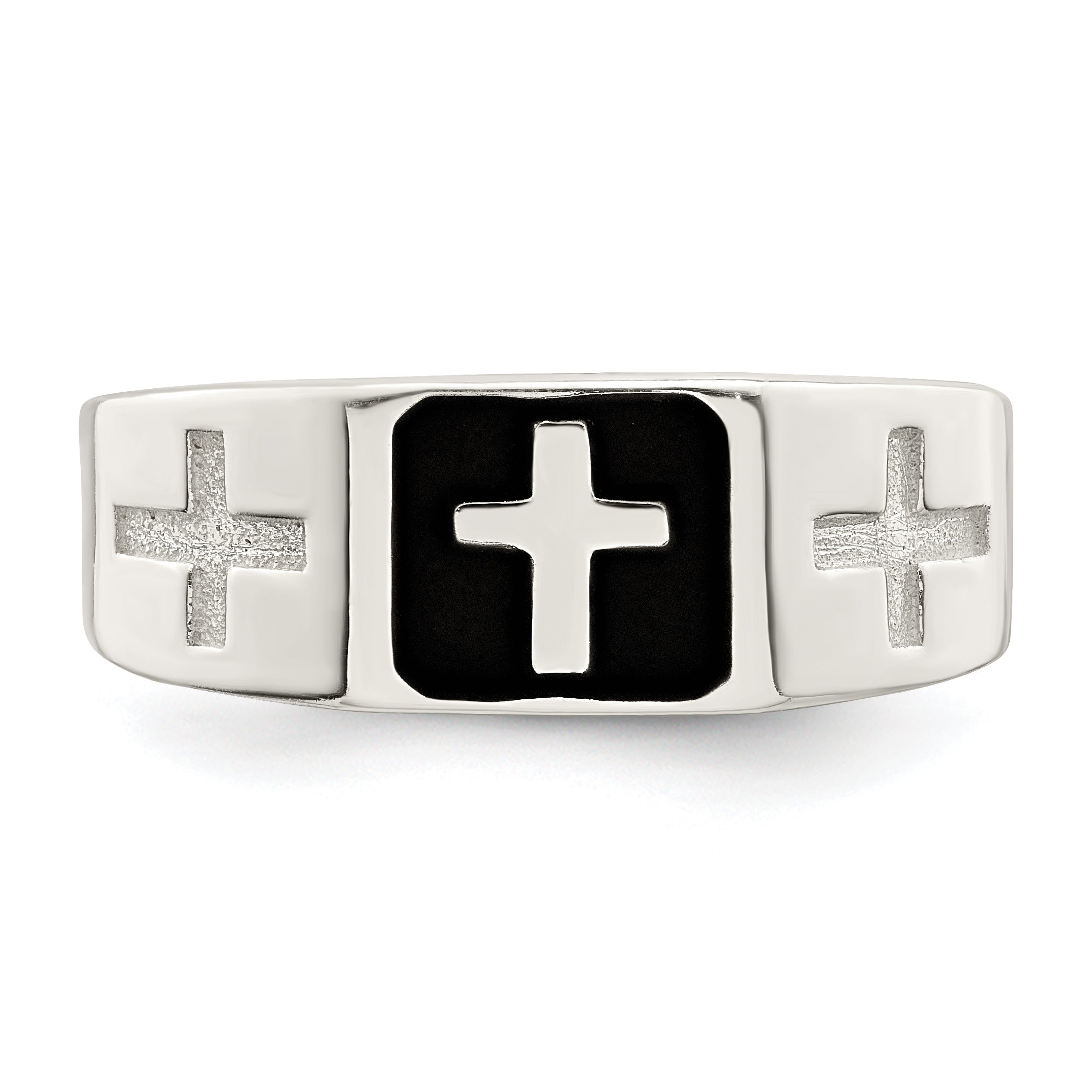 Sterling Silver Rhodium-plated Enameled Cross Ring