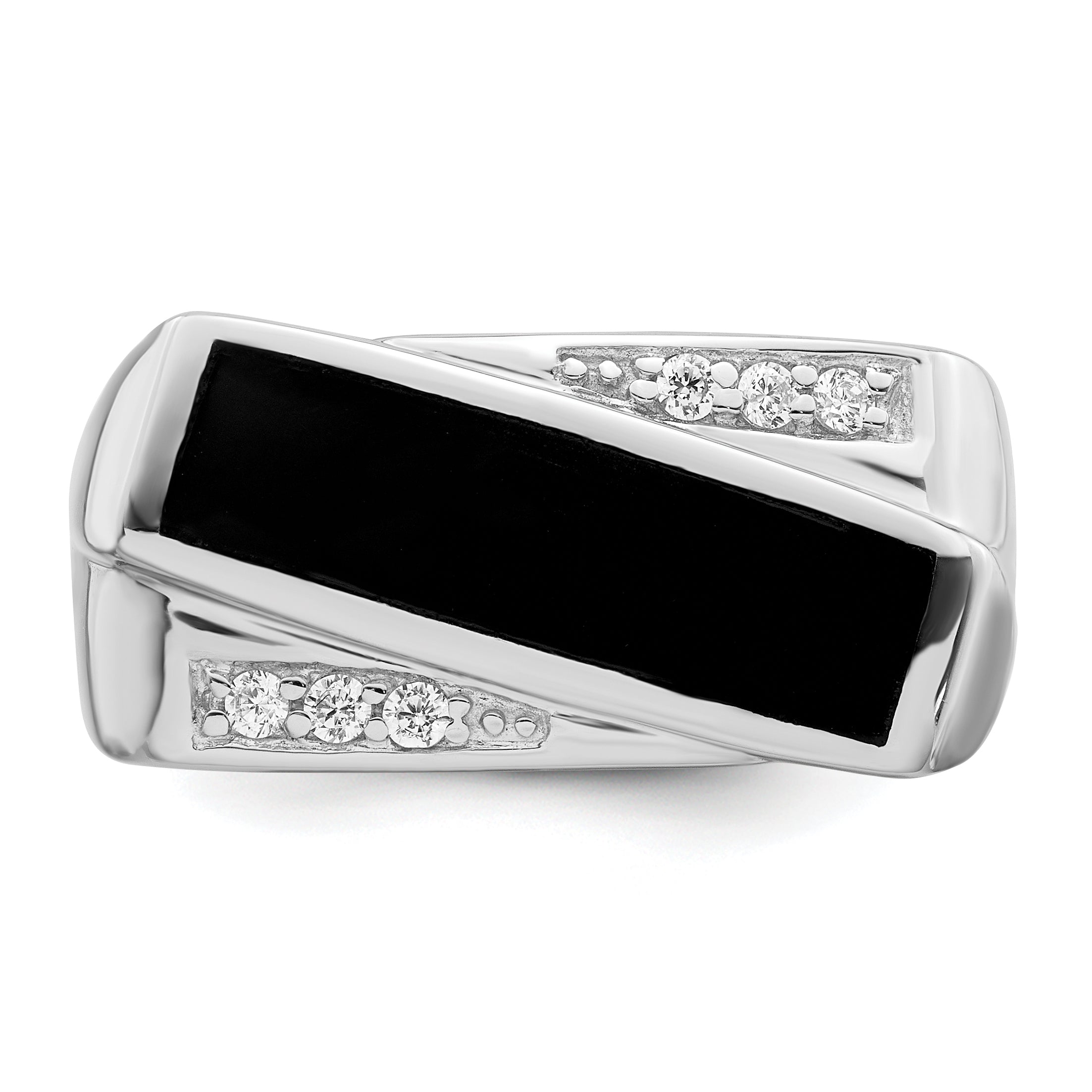 Sterling Silver Rhodium-plated CZ & Onyx Ring