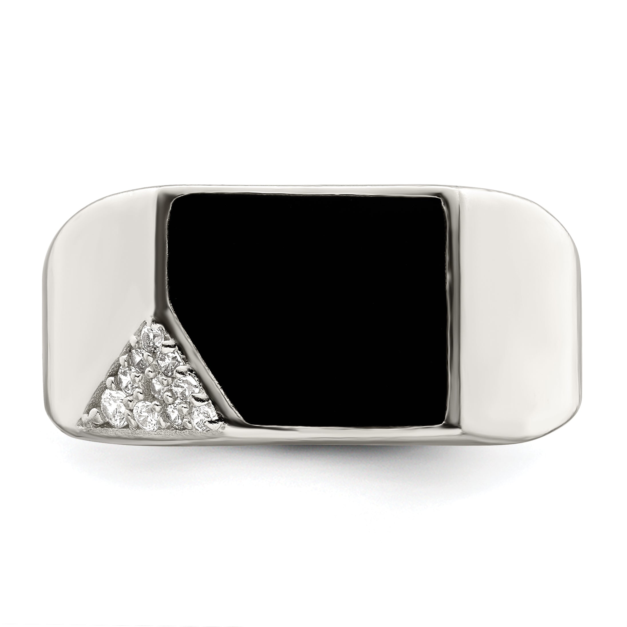 Sterling Silver Black Enameled and CZ Mens Ring