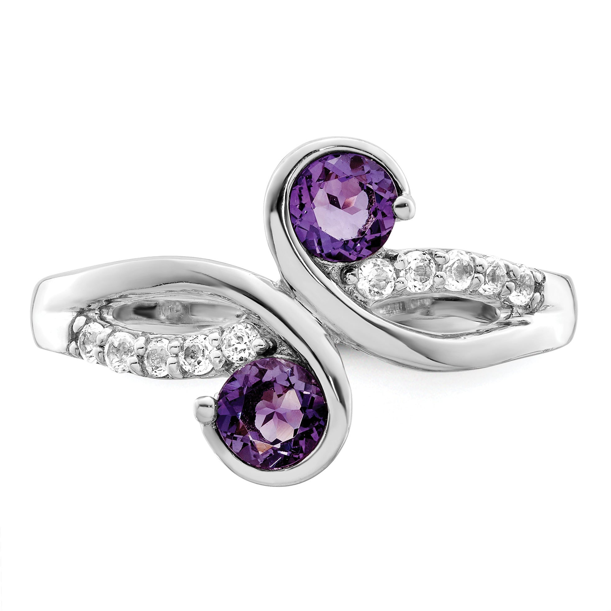 SterlingSilver Rhod-plated .6t.w. Amethyst & White Topaz Swirl Ring