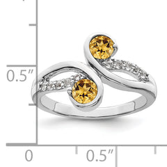 Sterling Silver Rhod-plated .60t.w. Citrine & White Topaz Swirl Ring