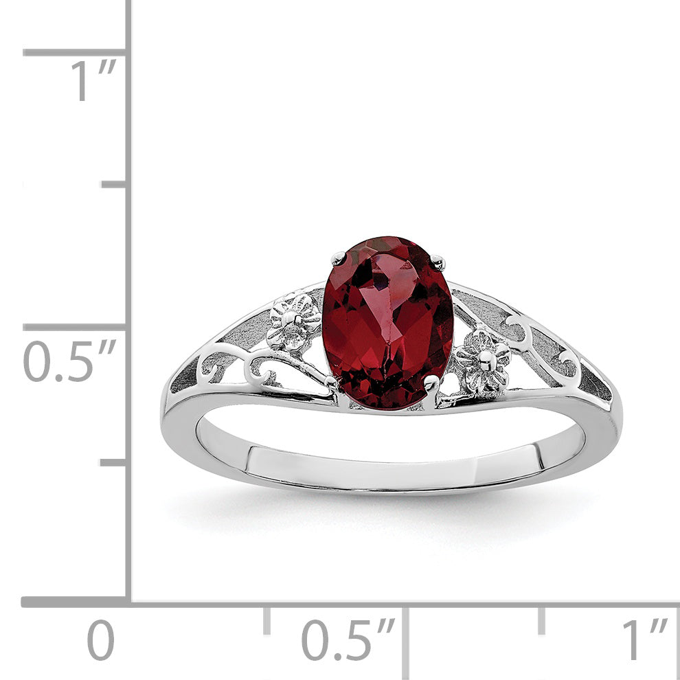 Sterling Silver Rhodium-plated Garnet Ring