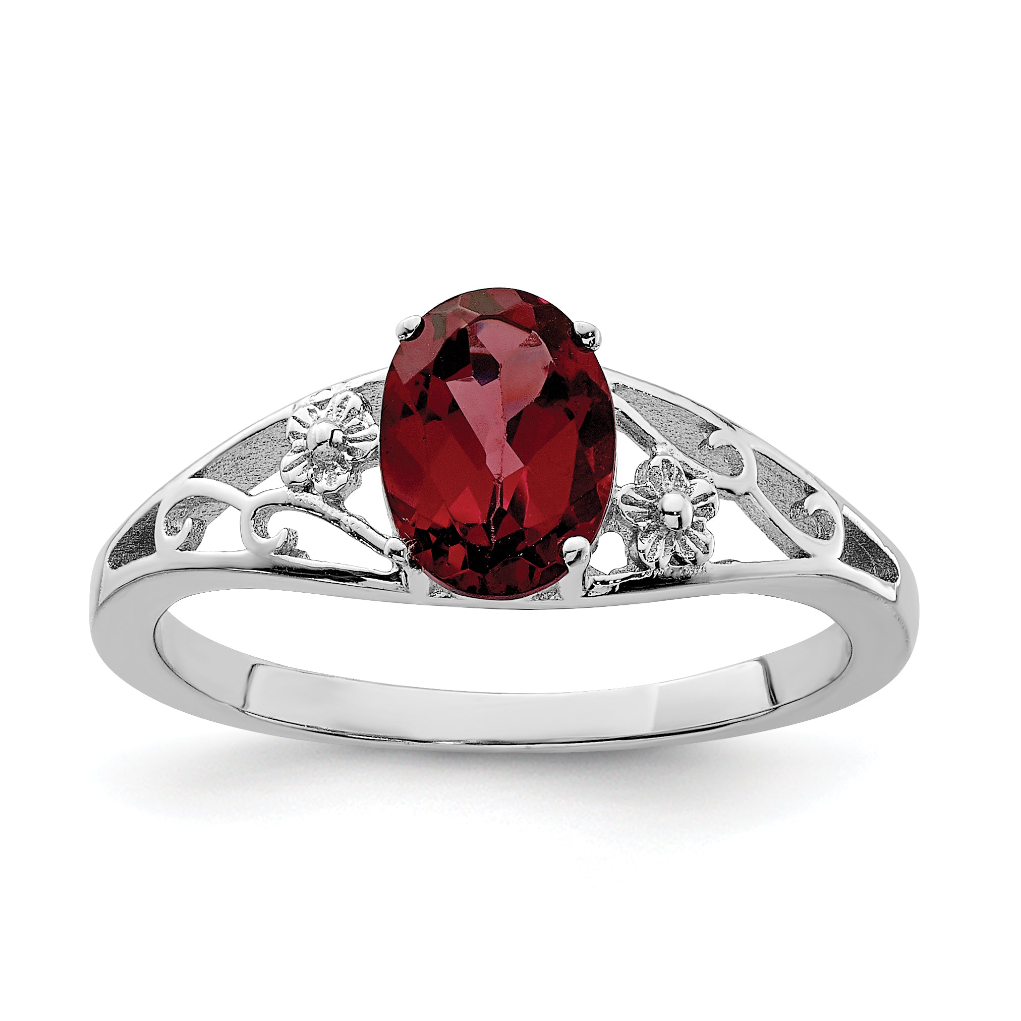 Sterling Silver Rhodium-plated Garnet Ring