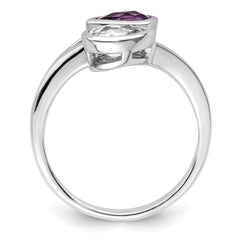 Sterling Silver Rhodium-plated Pear Shape Amethyst & White Topaz Ring