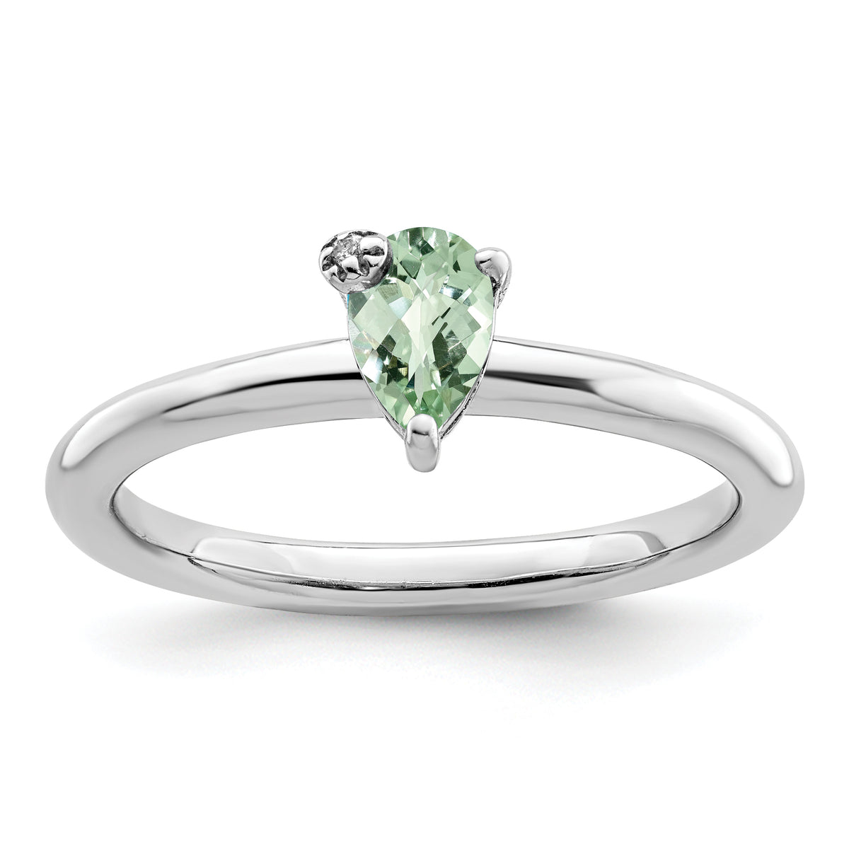 Sterling Silver Rhodium-plated Pear Green Quartz & White Topaz Ring