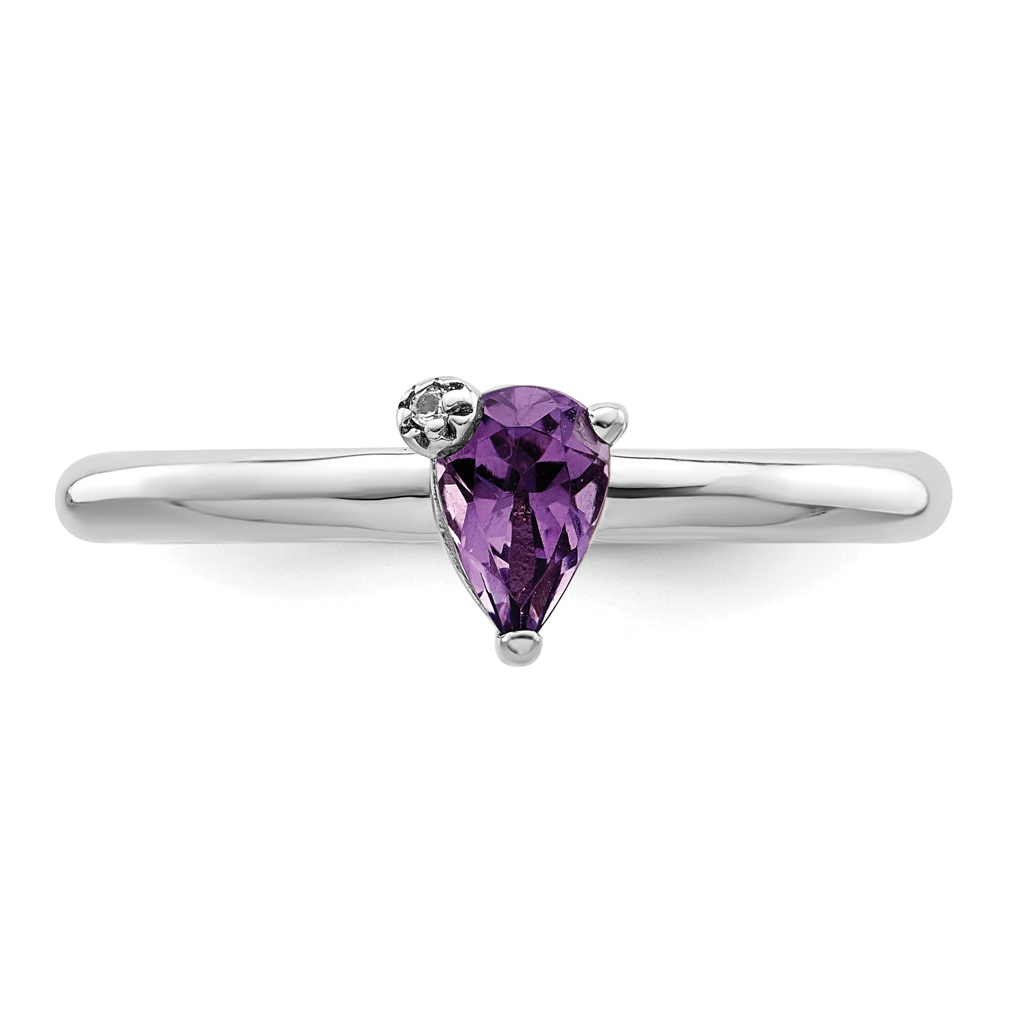 Sterling Silver Rhodium-plated Polished Pear Amethyst & White Topaz Ring