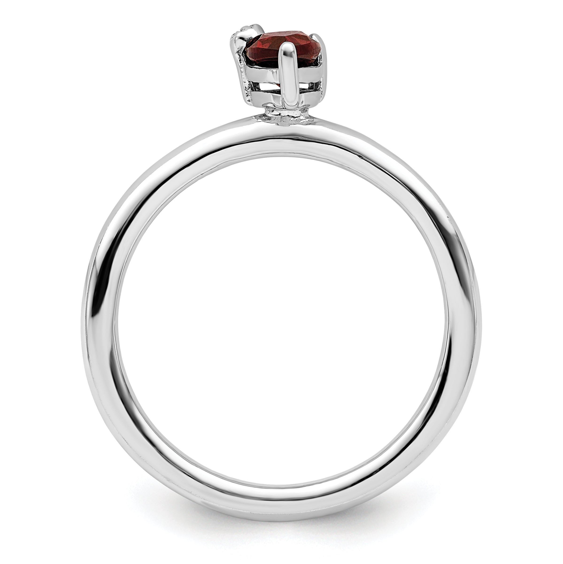 Sterling Silver Rhodium-plated Polished Pear Garnet & White Topaz Ring