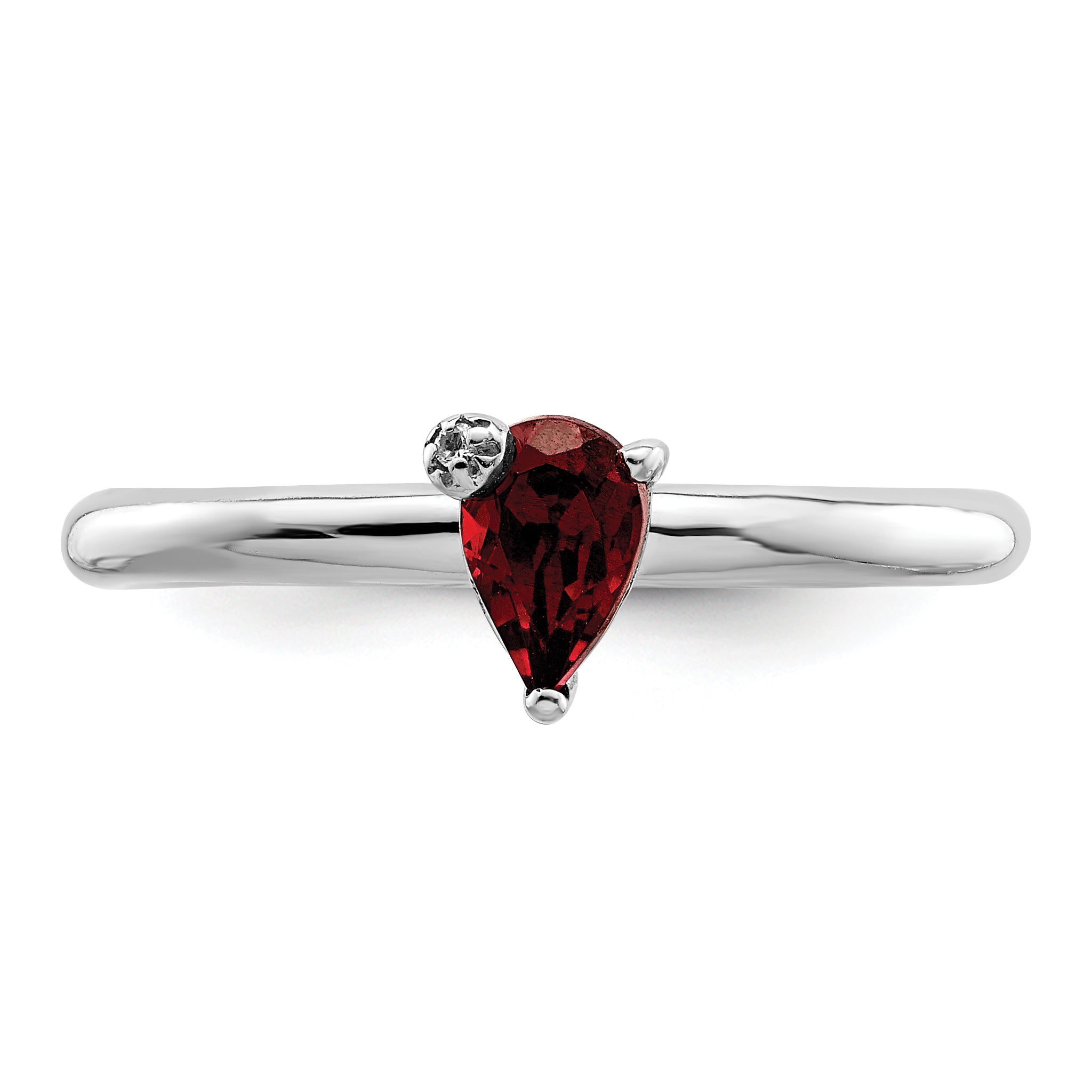 Sterling Silver Rhodium-plated Polished Pear Garnet & White Topaz Ring