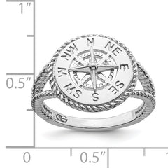 De-Ani Sterling Silver Rhodium-Plated Polished Compass with Rope Trim Ring