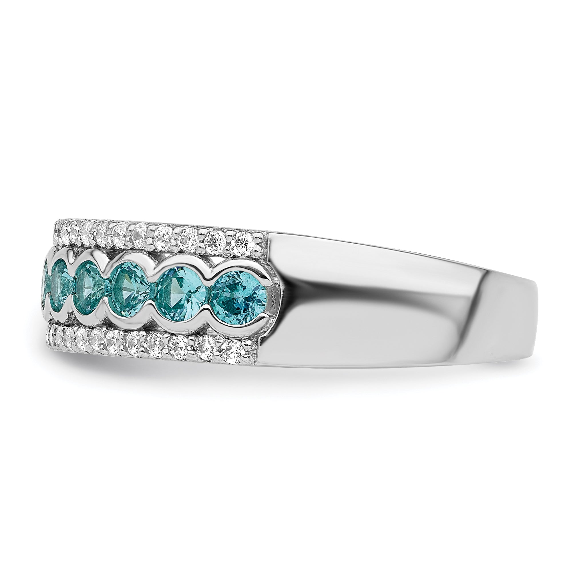 Sterling Silver Rhodium plated Aqua & White CZ Band