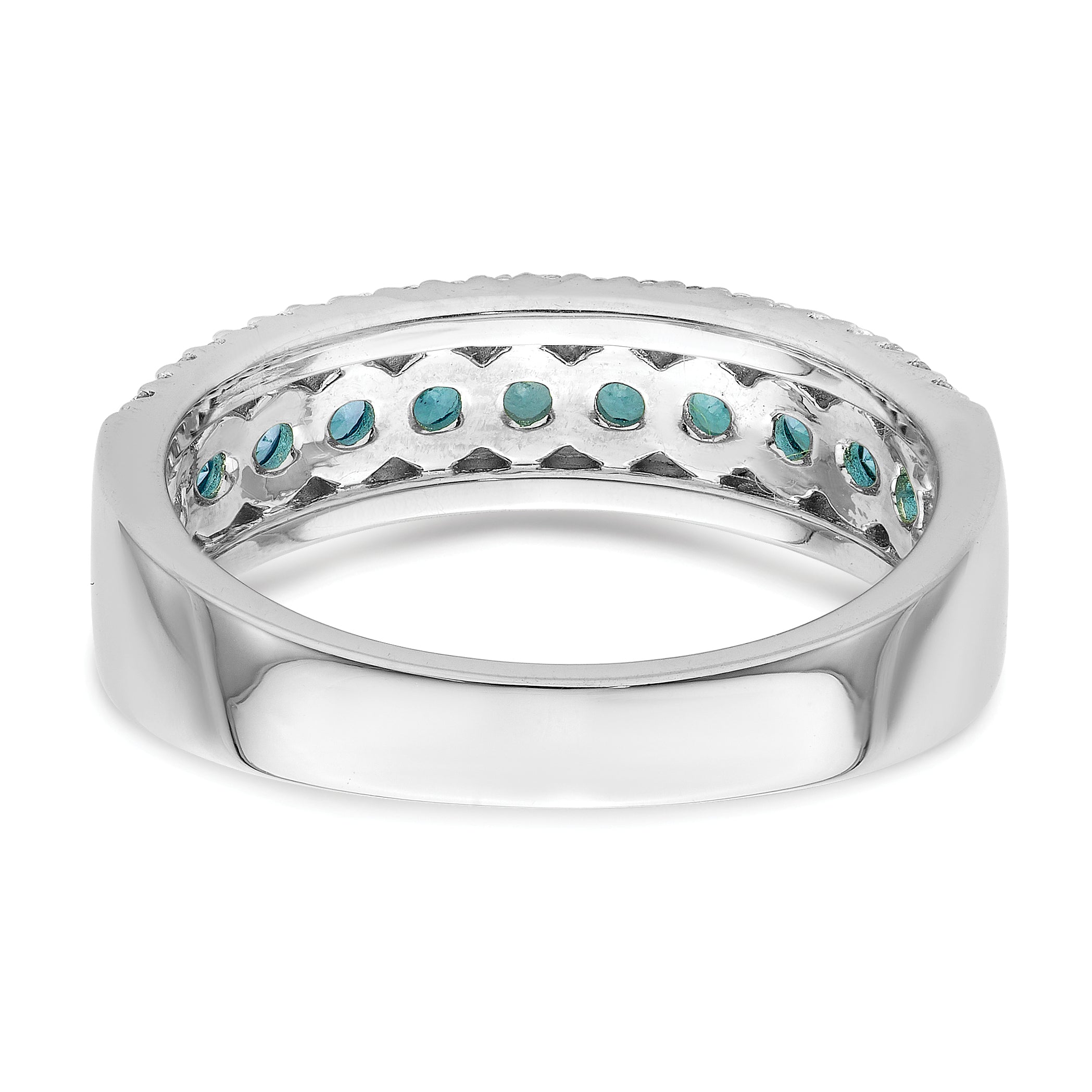 Sterling Silver Rhodium plated Aqua & White CZ Band