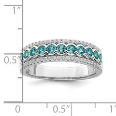 Sterling Silver Rhodium plated Aqua & White CZ Band