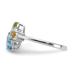 SS Rh Lt.Swiss Blue Topaz/ White Topaz and Peridot and Citrine Ring