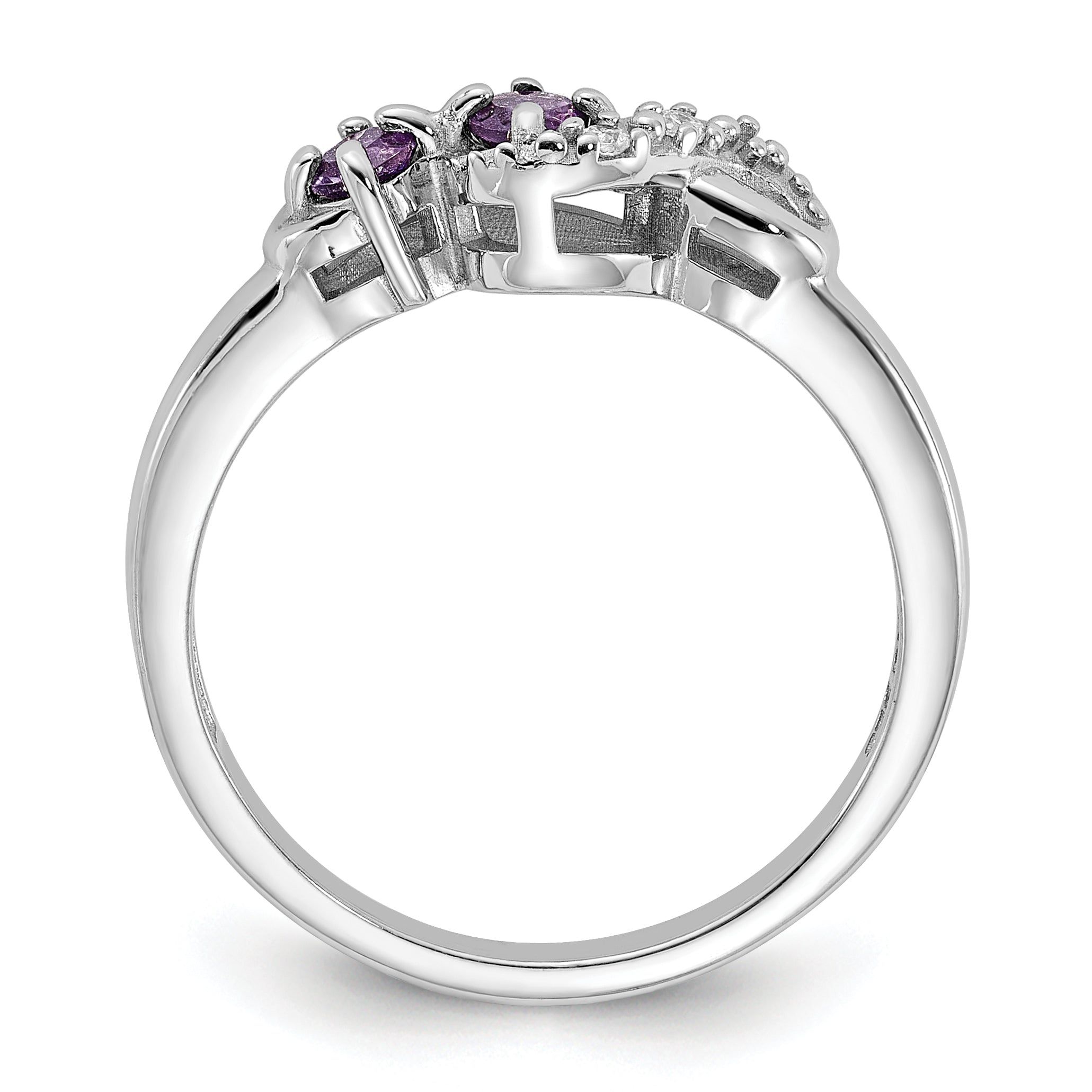 Sterling Silver Rhodium-plated Amethyst and CZ Swirl Ring