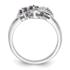 Sterling Silver Rhodium-plated Amethyst and CZ Swirl Ring