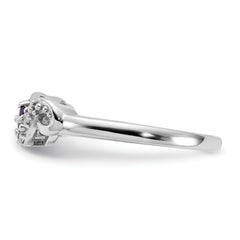 Sterling Silver Rhodium-plated Amethyst and CZ Swirl Ring