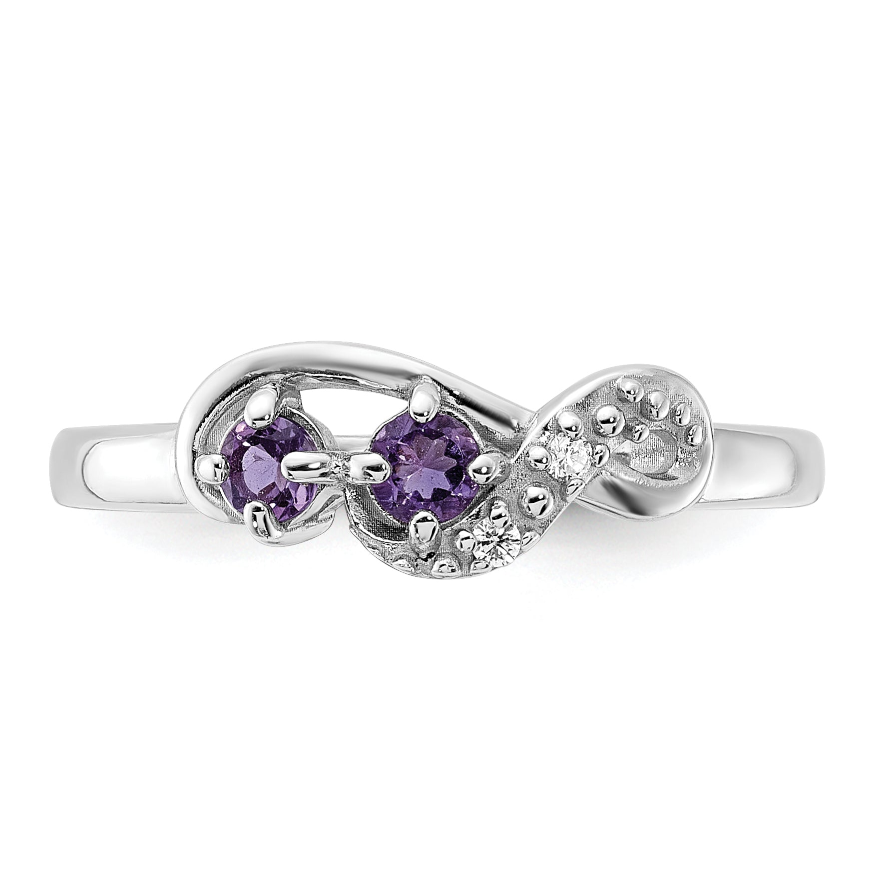 Sterling Silver Rhodium-plated Amethyst and CZ Swirl Ring