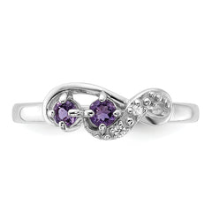 Sterling Silver Rhodium-plated Amethyst and CZ Swirl Ring