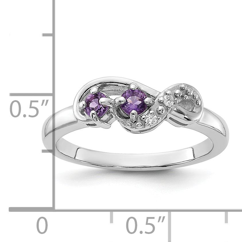 Sterling Silver Rhodium-plated Amethyst and CZ Swirl Ring