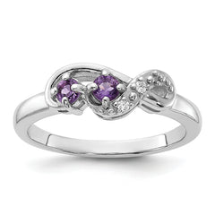 Sterling Silver Rhodium-plated Amethyst and CZ Swirl Ring